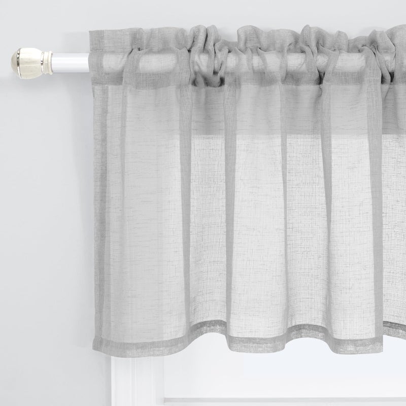 KOUFALL Grey Valances 18 Inches Long for Living Room Pocket 1 Panel Light Filtering Linen Semi Sheer Translucent Valence Gray Toppers for Window Kitchen Bathroom Bedroom Silver Grey 52x18 Inch Length - Image 1
